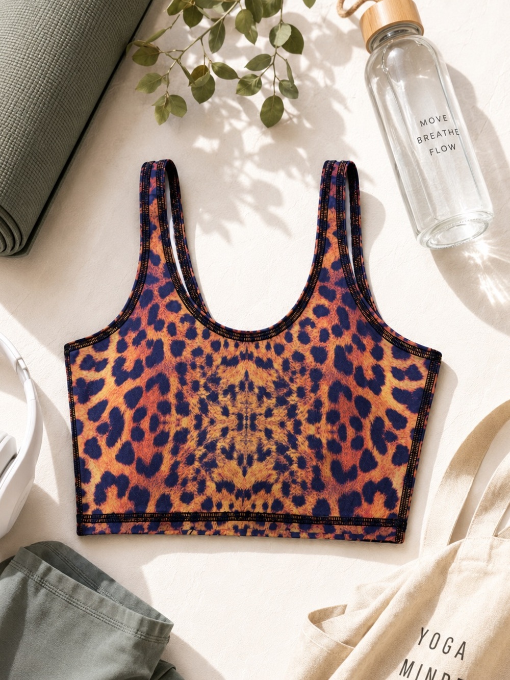 Teeki Leopard Print Yoga Sports Bra Crop Top | Boho Activewear XS/S